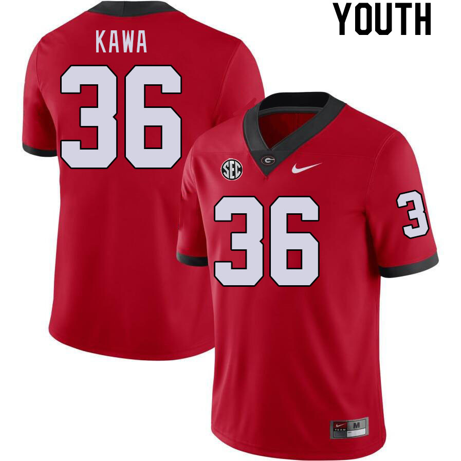Youth #36 Cameron Kawa Georgia Bulldogs College Football Jerseys Stitched-Red